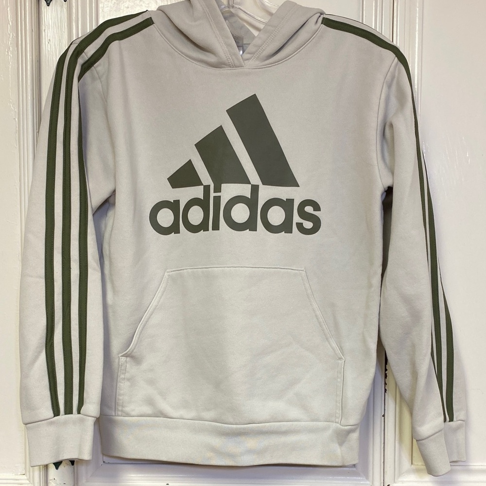 Adidas White Hoodie with Dark Green Accents